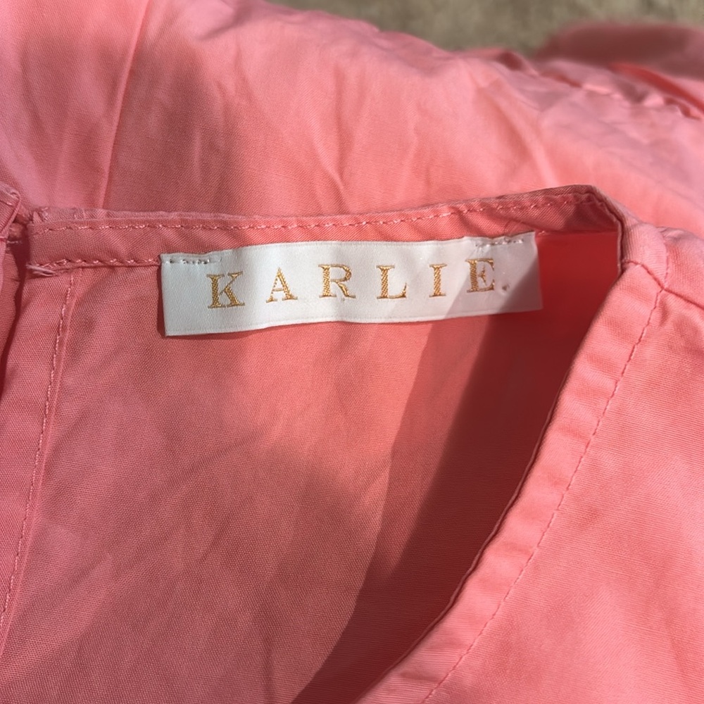 KARLIE: SOLID POPLIN LONG SLEEVE TIER DRESS - PINK size M - Picture 6 of 7